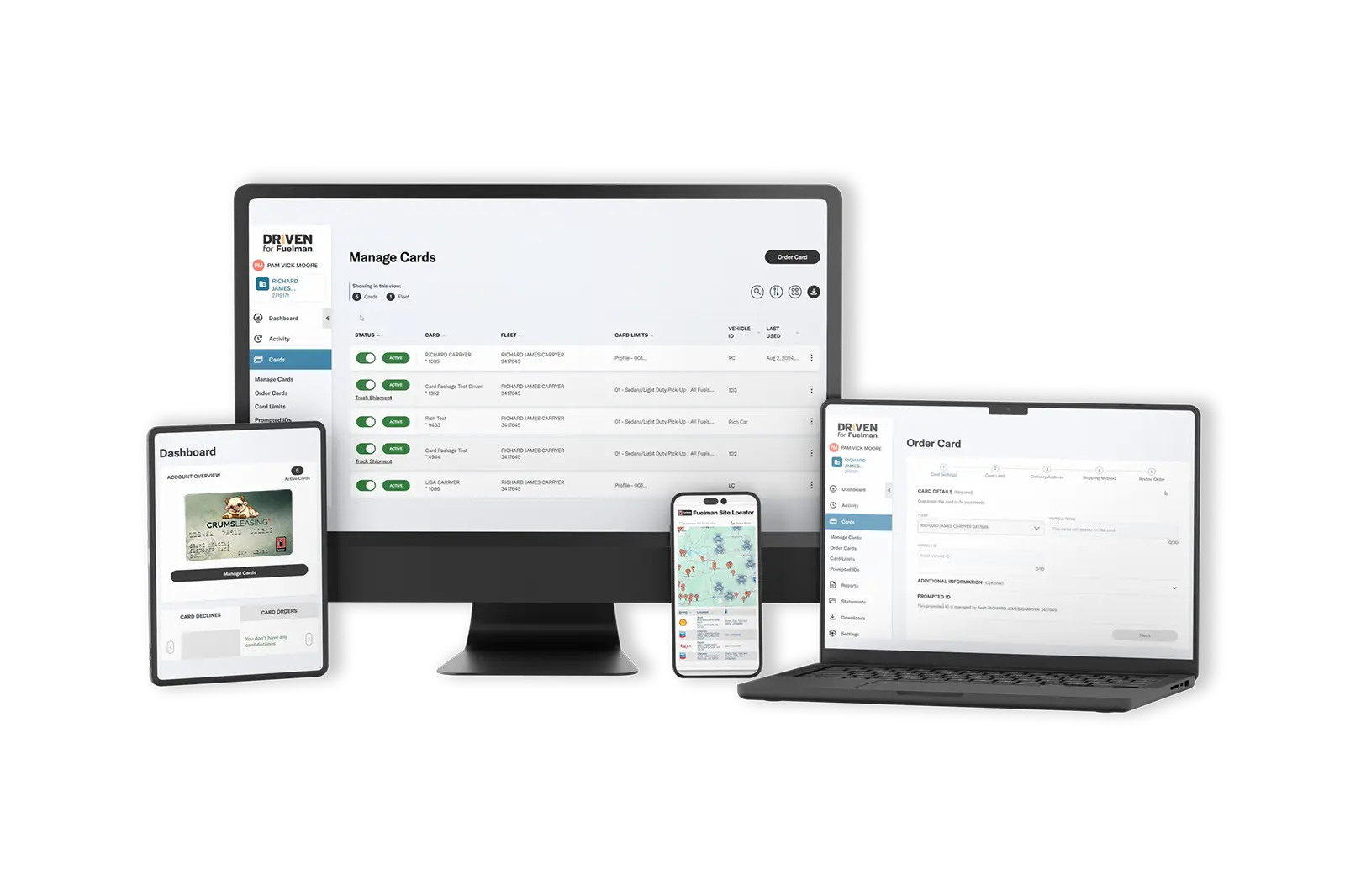 Driven for Fuelman app on laptop, tablet, and phone