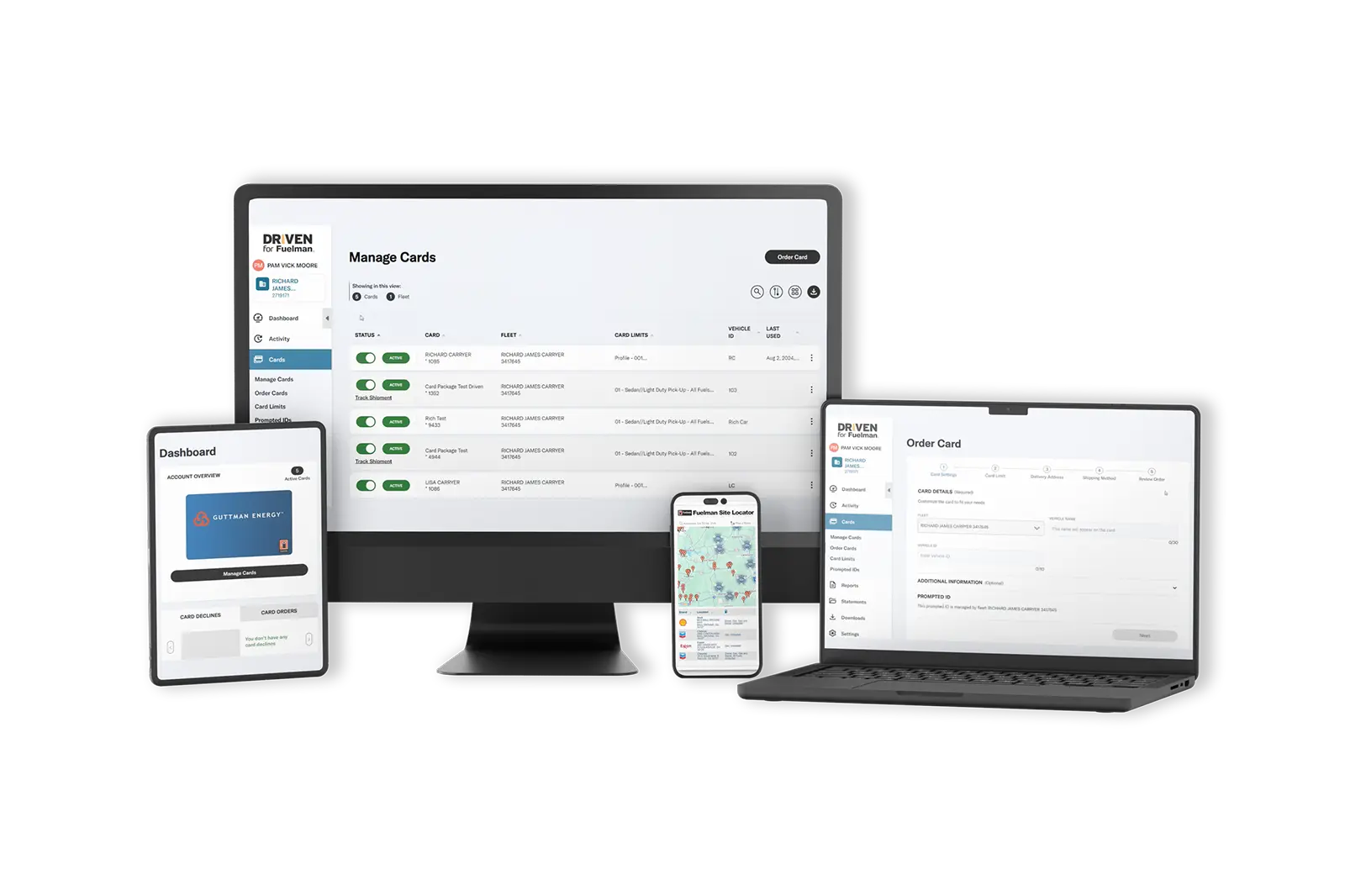Driven for Fuelman app on laptop, tablet, and phone