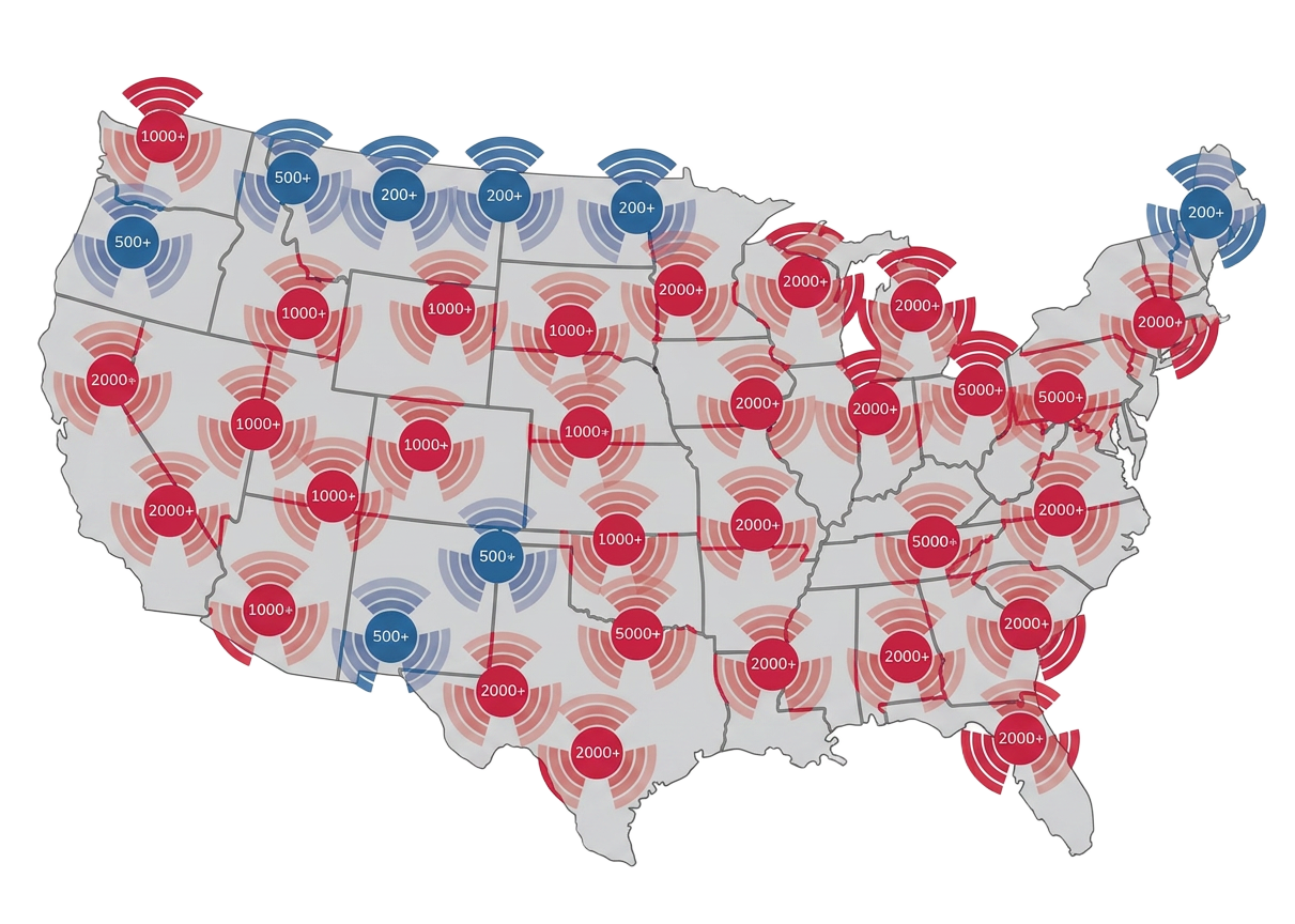 US coverage map of accepted fueling sites