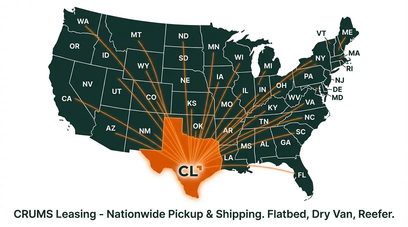 CRUMS Leasing - Nationwide Pickup & Shipping. Flatbed and Dry Van trailers delivered across all 50 states from Texas